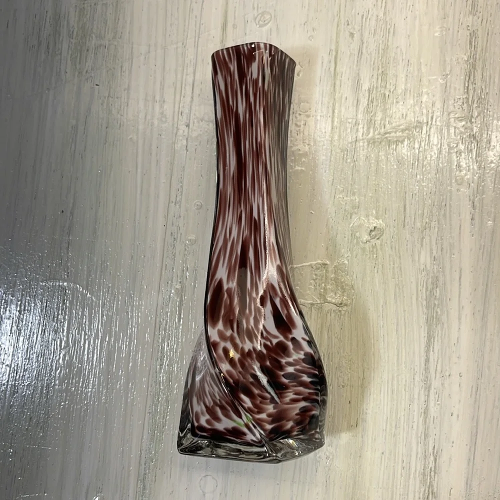 Elegant Vintage Brown & White w/ Hints of Green Art Glass Vase